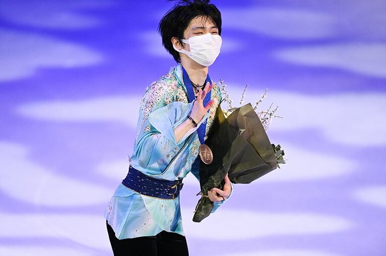 2021年世界フィギュアで3位になった羽生結弦。非常事態下の国際大会は選手や関係者の力で無事幕を下ろした ／ photograph by Asami Enomoto