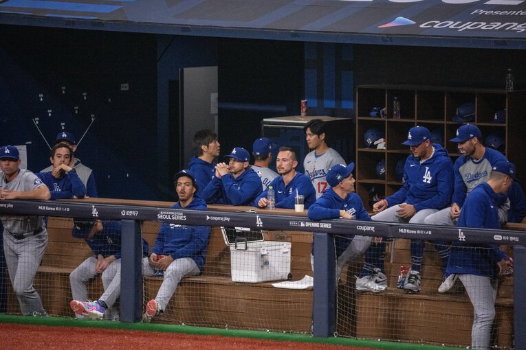 ベンチの様子（多数）。水原通訳の姿も　©Nanae Suzuki