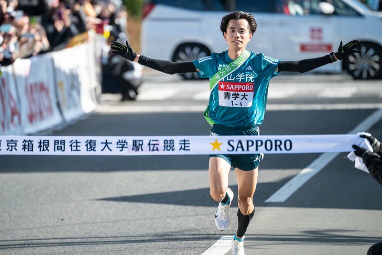 101回大会、4年生の若林。山上りのために鍛え上げた大腿四頭筋に目を奪われる　©Nanae Suzuki