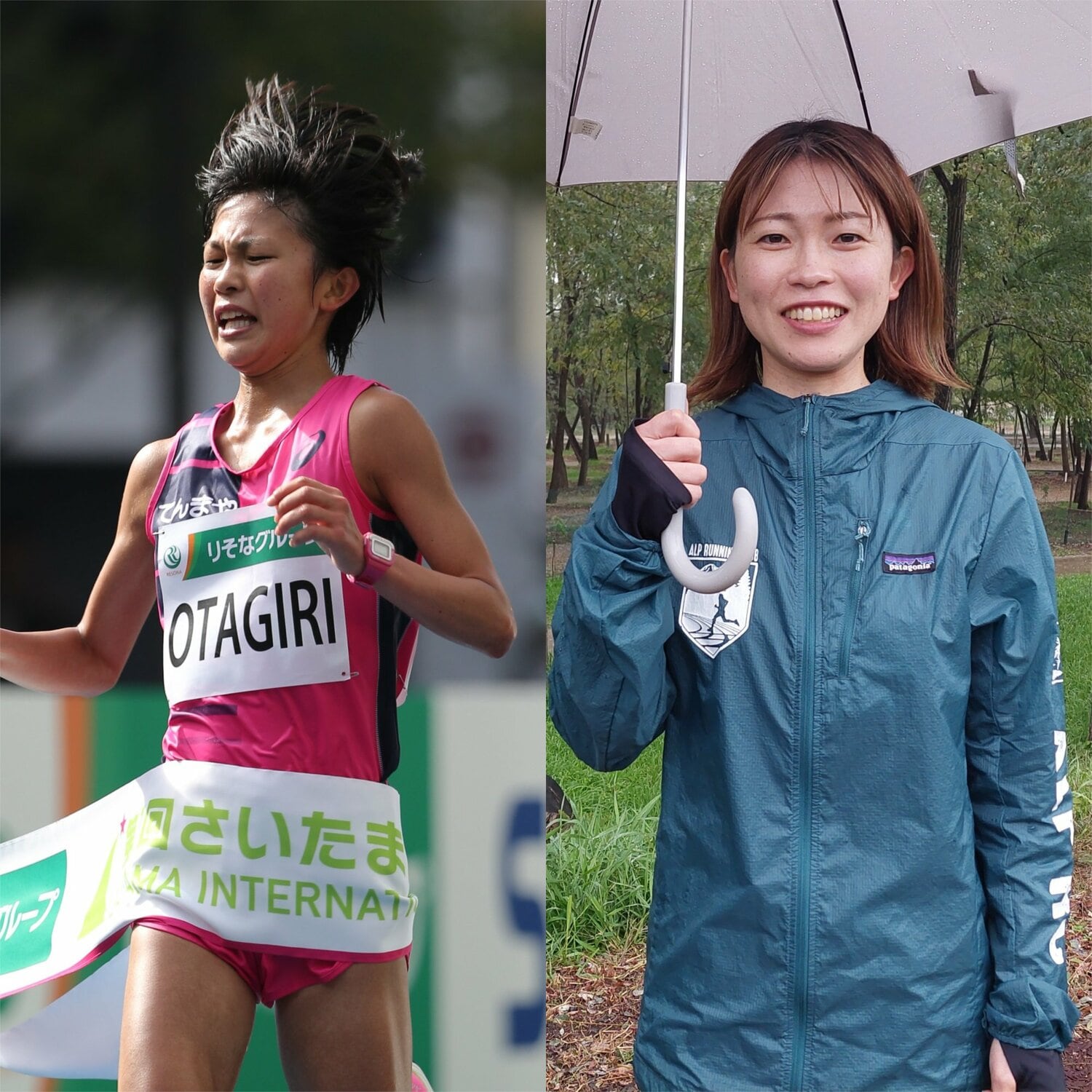 天満屋時代（左）はマラソンにも挑戦した小田切さん。現在は勤務の傍らランニングコーチも務める　©JIJI PRESS／NumberWeb