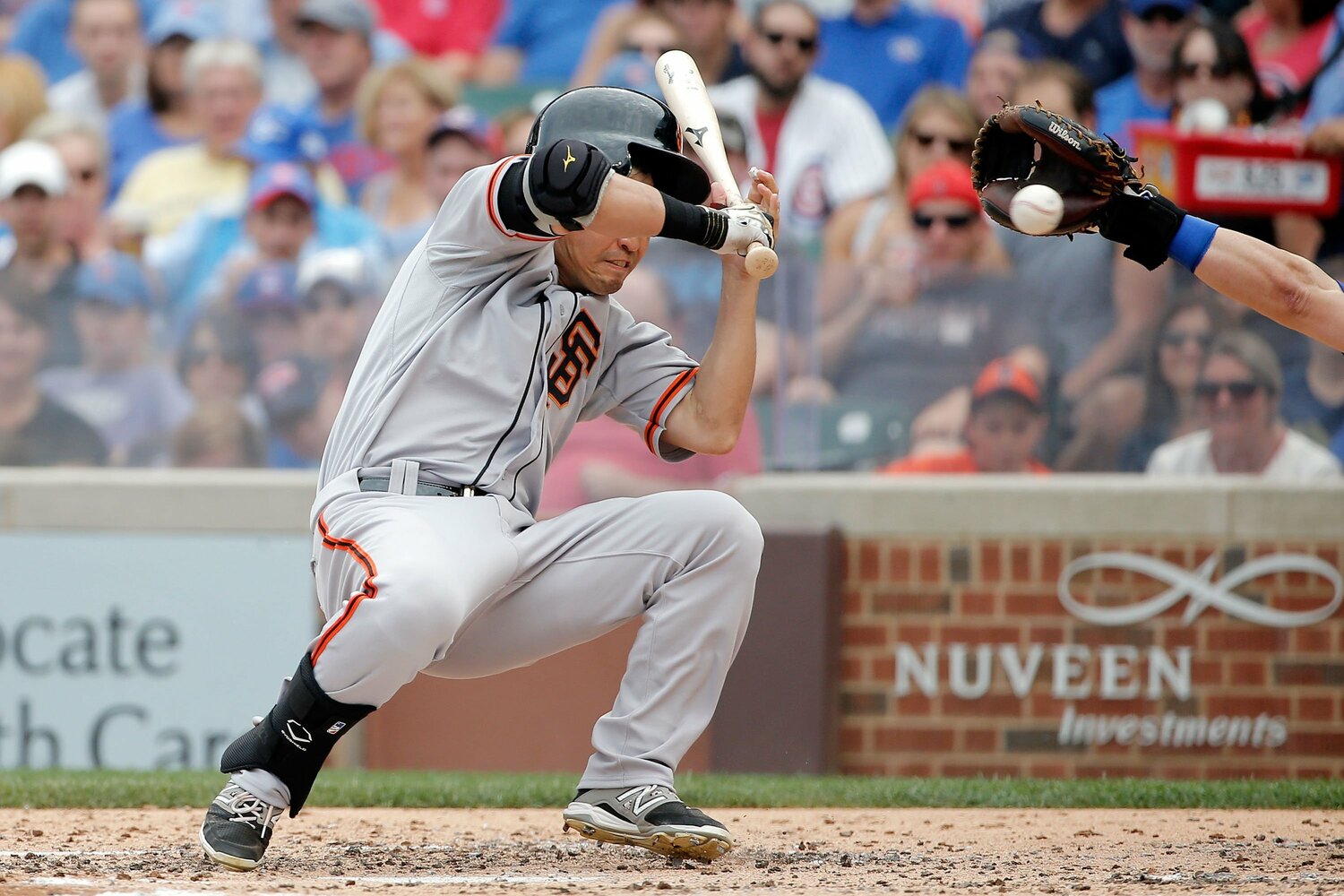 2015年に在籍したジャイアンツ時代。ジェイク・アリエッタから頭部死球を受けた　©Getty Images