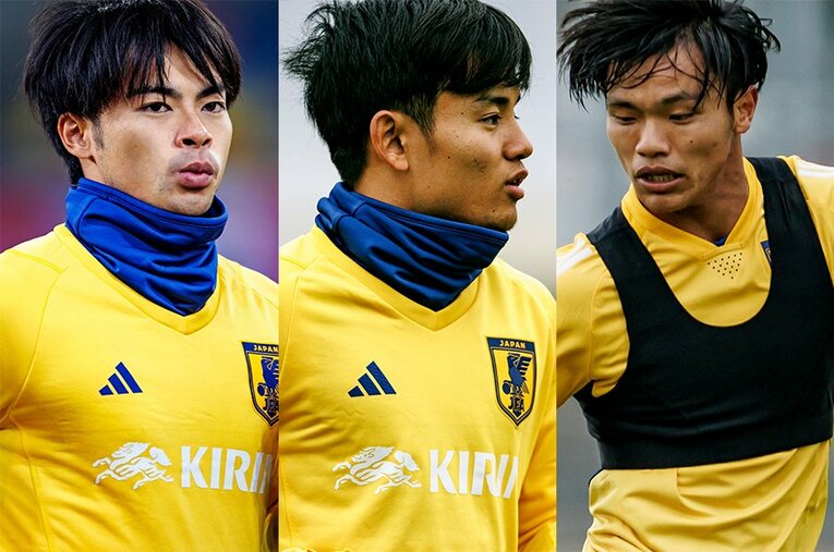 三笘薫、久保建英、旗手怜央はそれぞれ対戦相手から厳しいマークを受ける中で奮闘している　©Kiichi Matsumoto