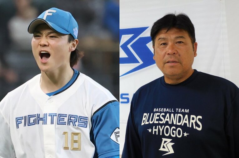 今季、日本ハムに移籍し活躍を見せている山崎福也。父の章弘さんに話を聞くと… ／ photograph by Sankei Shimbun(L)/Haruka Sato(R)