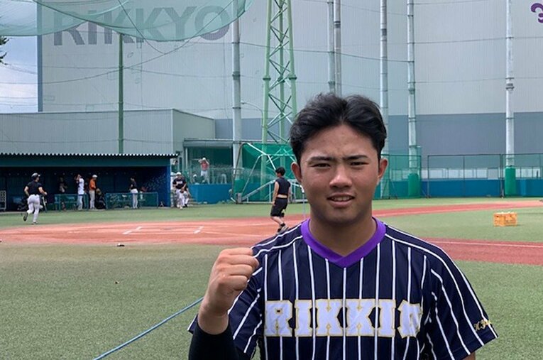 六大学春季リーグにて、.444、5本塁打、17打点で三冠王を獲得した立教大の山形球道。東京から沖縄の高校に留学したわけとは？（写真：立教大学野球部提供） ／ photograph by St. Paul's University Baseball Club