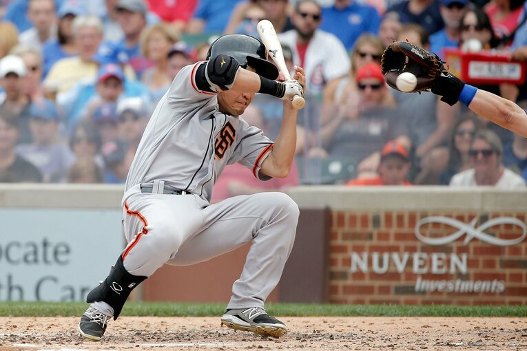 2015年に在籍したジャイアンツ時代。ジェイク・アリエッタから頭部死球を受けた　©Getty Images