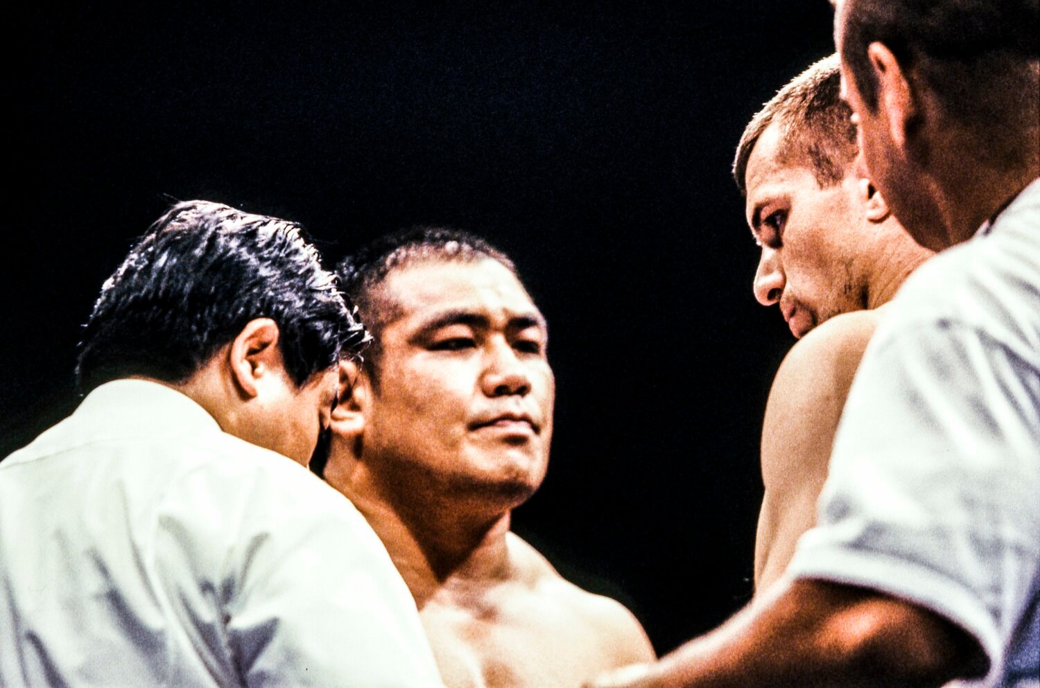 試合前の藤田和之とミルコ　©Susumu Nagao