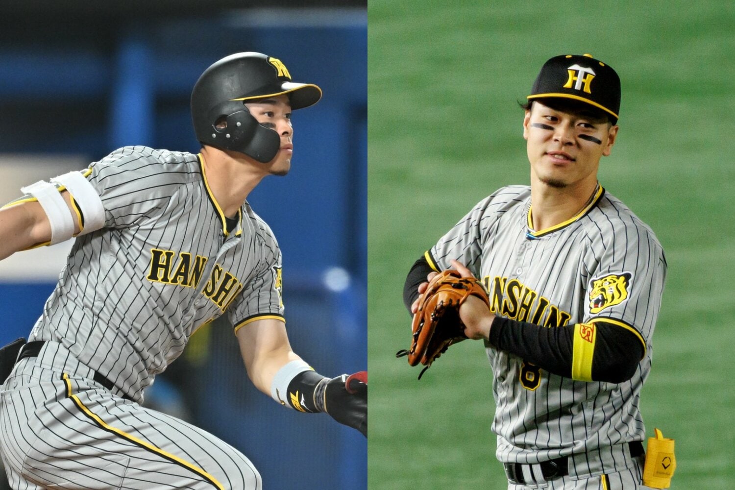 左（2022年）の頃は外していた第1ボタンを留めるようになっていた佐藤　©Hideki Sugiyama(L)/Kiichi Matsumoto(R)