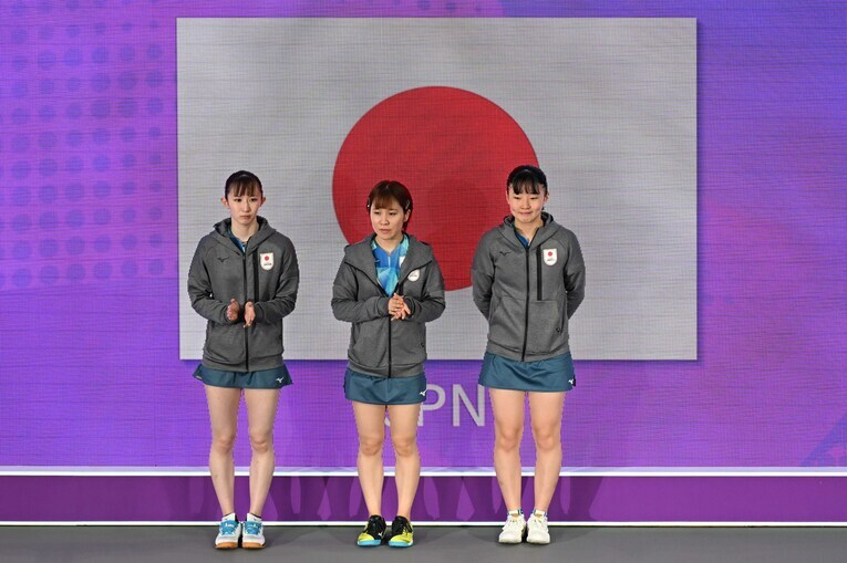 昨年のアジア大会での早田ひな、平野美宇、張本美和　©Getty Images
