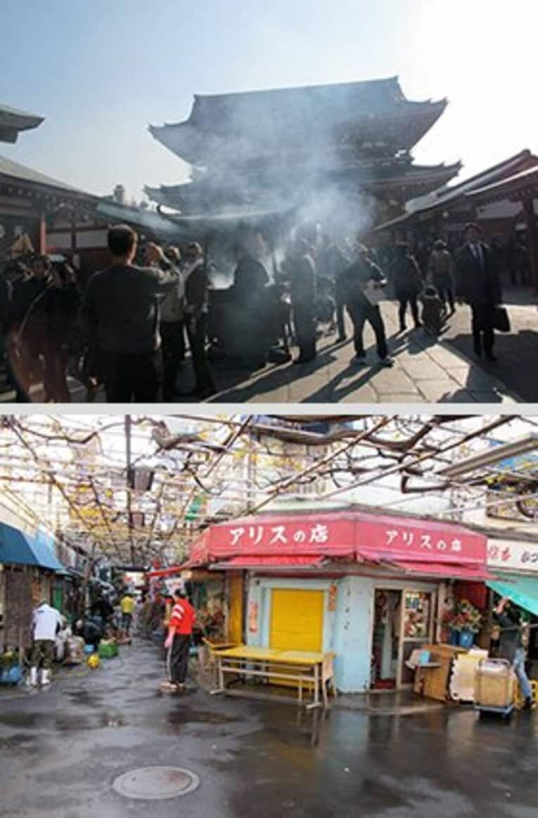 浅草寺の前は平日にもかかわらず大賑わい。伝法院通りの脇、飲み屋さんが連なる初音小路は、浅草寺、場外馬券場、花やしきなどに囲まれた味わい深い一角にある