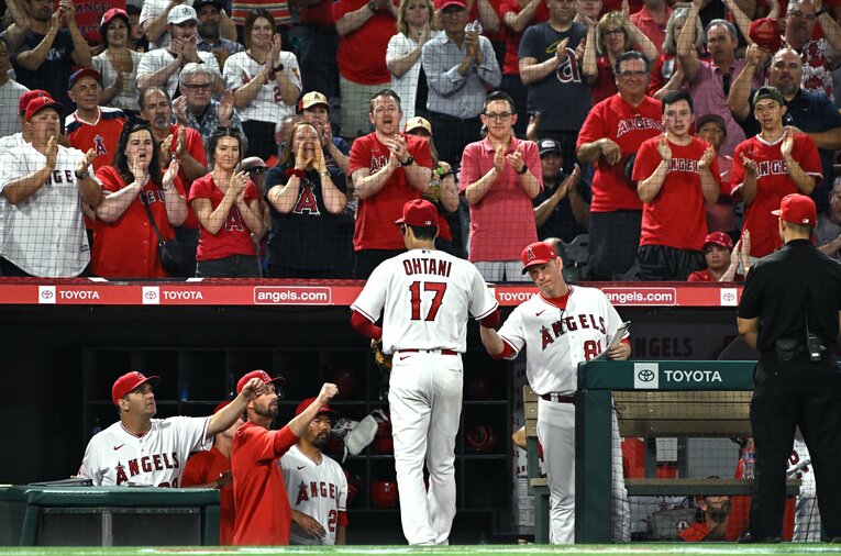 スタンディングオベーションでマウンドを降りる大谷を迎える現地ファン　©︎REX/AFLO