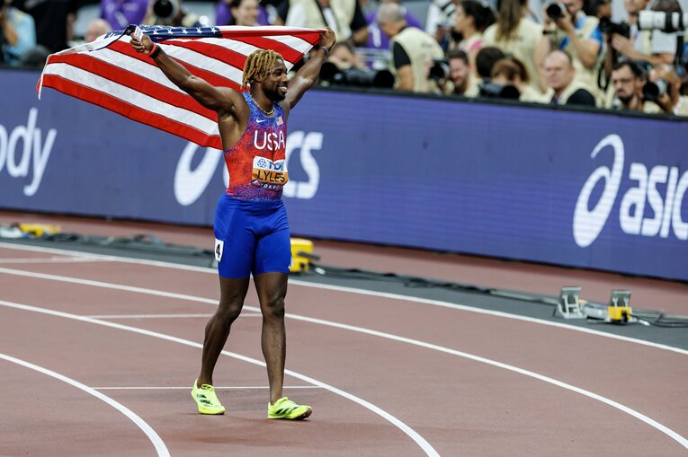 100mでは銅メダルに終わったアメリカのノア・ライルズ。大本命とされる200mではどんな走りを見せるか　©Kiichi Matsumoto
