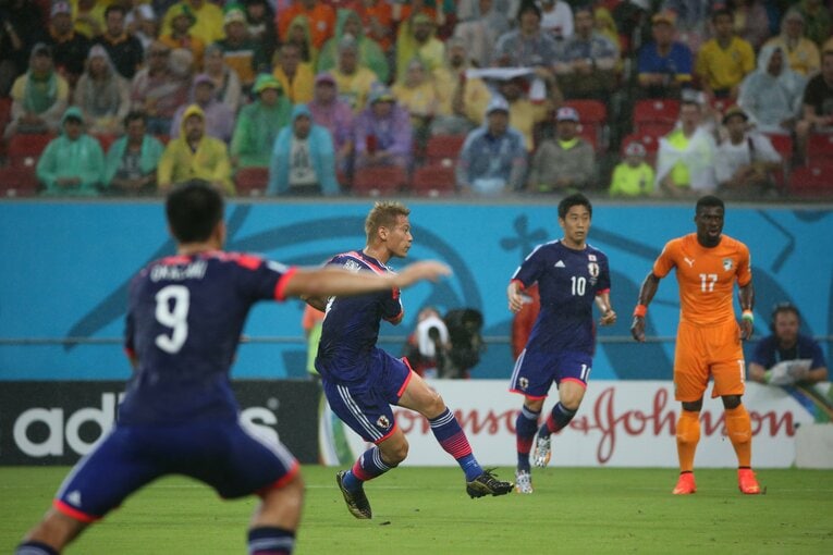 2014年ブラジルW杯コートジボワール戦で先制点をあげた本田　©︎JMPA