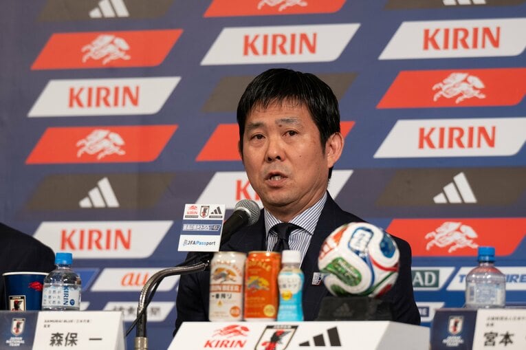 Ｗ杯を戦う26人の選手を発表した森保一監督　©Tadashi Hosoda