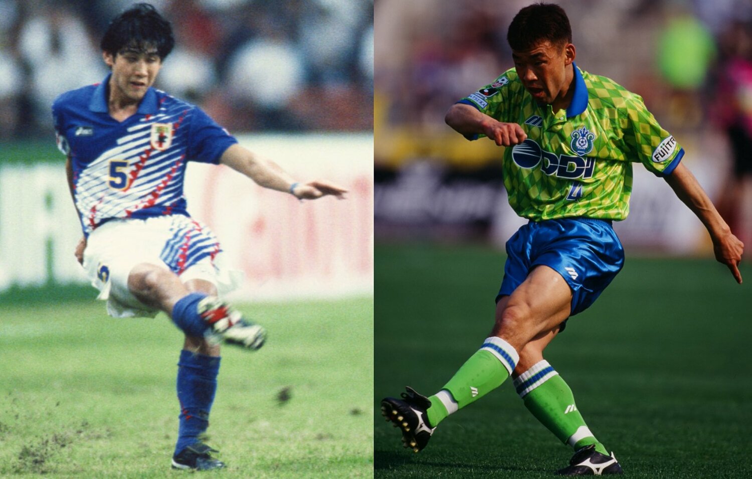 （左）アトランタ五輪を共に戦った田中誠　©︎AFLO　（右）ベルマーレ時代にプレーした公文裕明　©︎J.LEAGUE