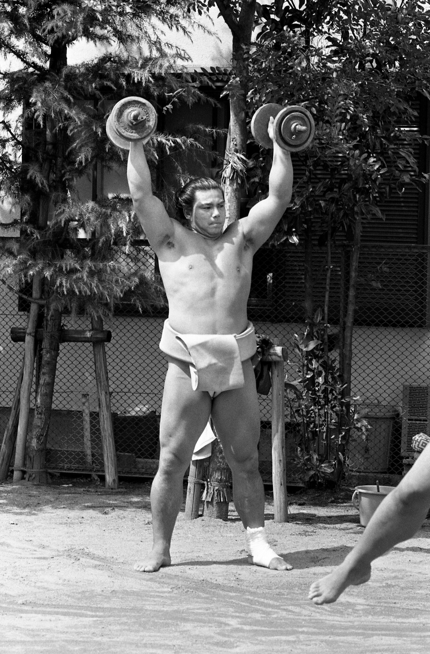 写真は1981年初め、脱臼クセを克服するため懸命の筋トレをする関脇時代（当時25歳）　©JIJI PRESS