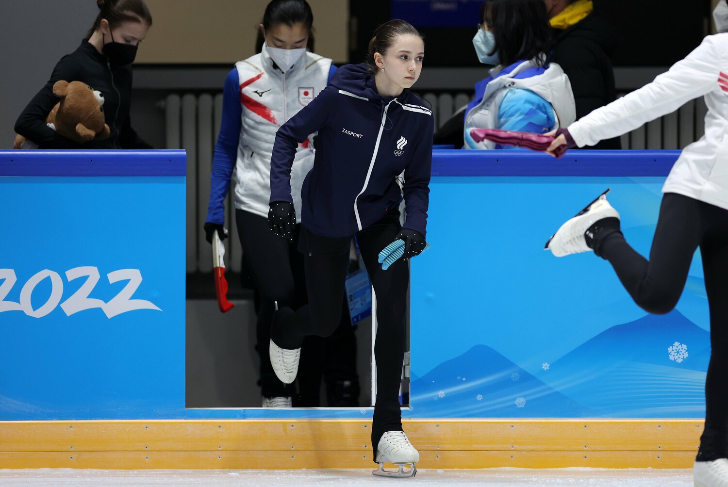 14日の練習に姿を見せたワリエワ　©Getty Images