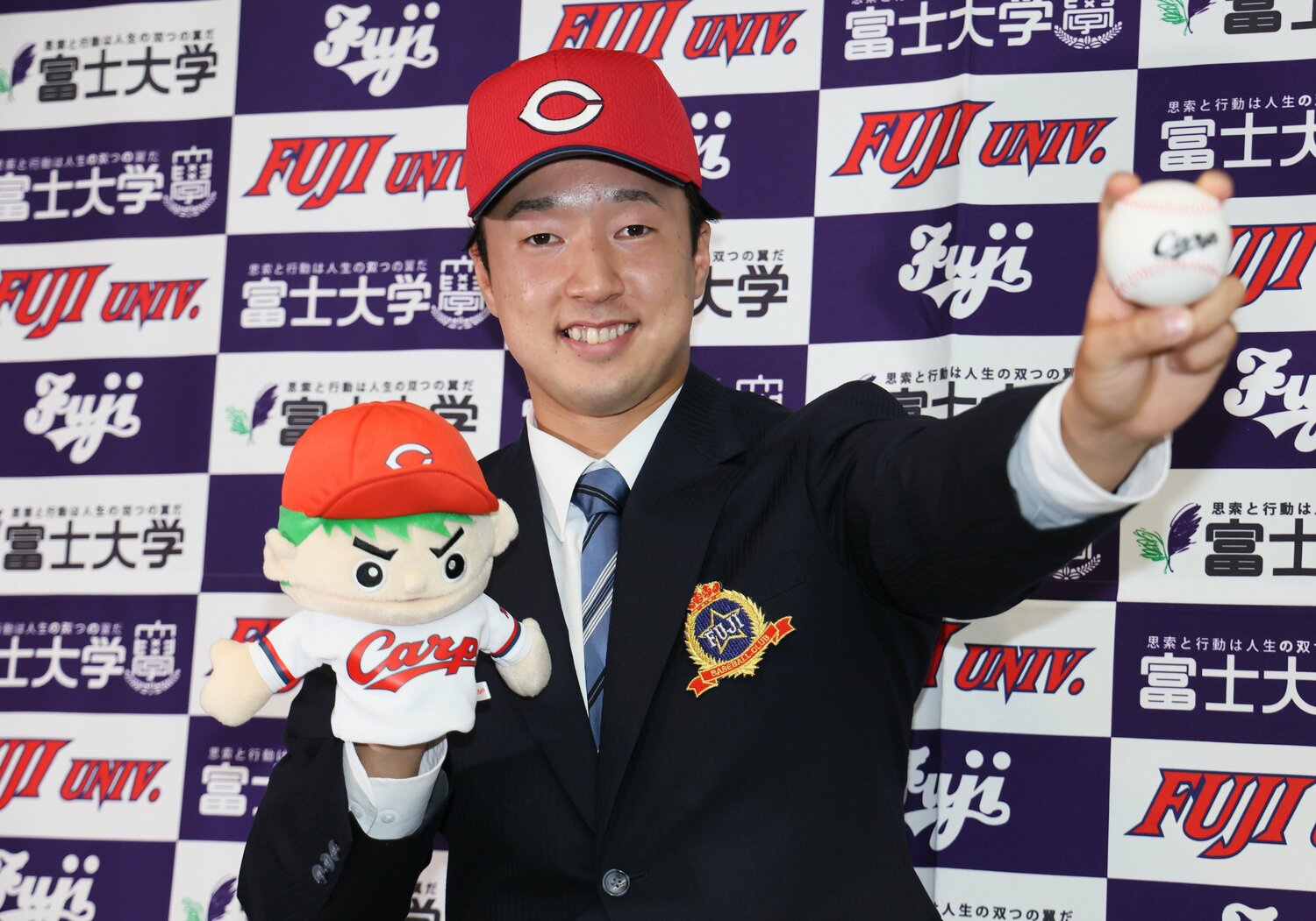 広島から２位指名を受けた佐藤柳之介投手。富士大はプロ志望届を出した7人中6人が指名を受けた　©JIJI PRESS