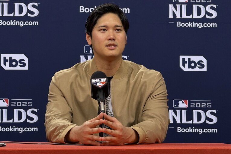 会見での大谷　©Naoyuki Yanagihara