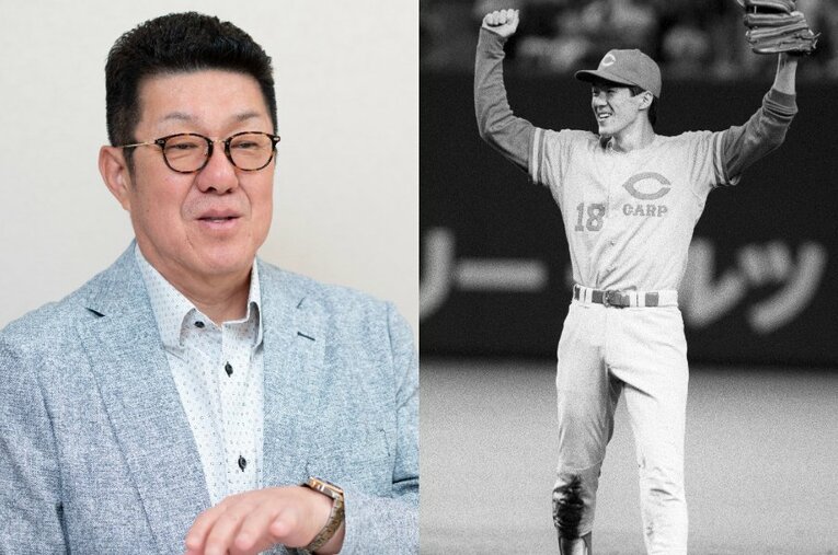 現役引退後は広島の監督も務めた佐々岡真司さん。現在は女子野球・三次ブラックパールズのGMを務めている ／ photograph by L)Tadashi Hosoda、R)KYODO