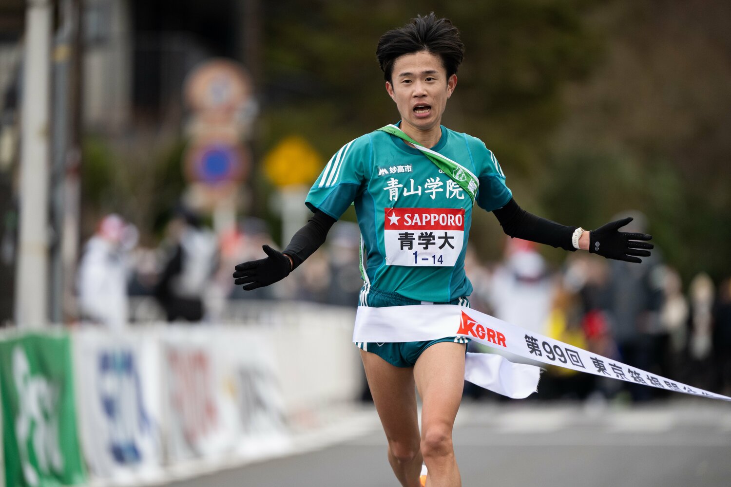 青学大5区・脇田のフィニッシュシーン　©Nanae Suzuki