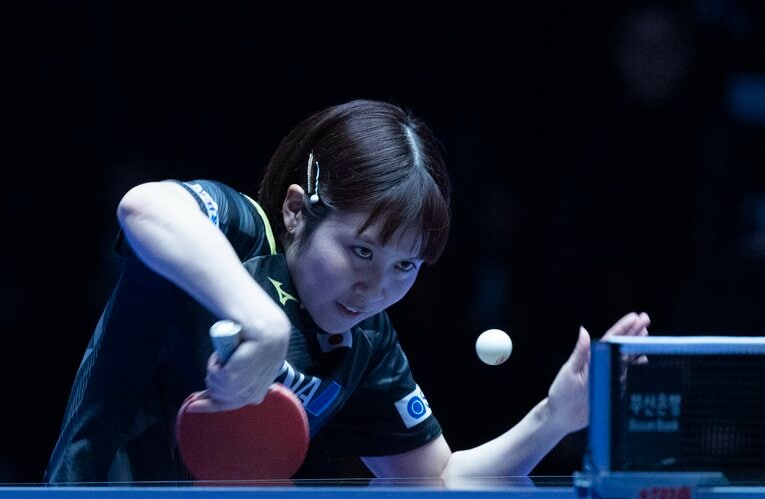 世界卓球女子団体決勝で中国選手に勝利、躍動した平野（2枚目）　©JIJI PRESS