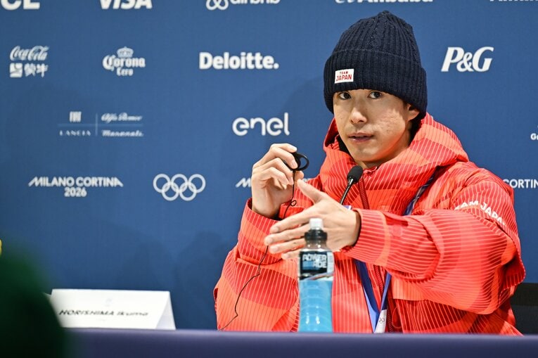 会見では自身の滑りを明晰に分析し、潔い言葉を口にした堀島　©Nanae Suzuki/JMPA