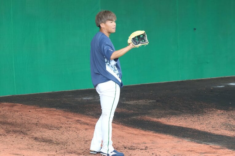 沖縄キャンプでの田口。例年とは違う取り組みを見せていたが、故障で途中離脱となった　©Fumi Sawai