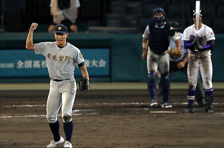 残念ながら2回戦を辞退した東北学院。エース伊東大夢の攻めの投球は見応えがあった ／ photograph by KYODO