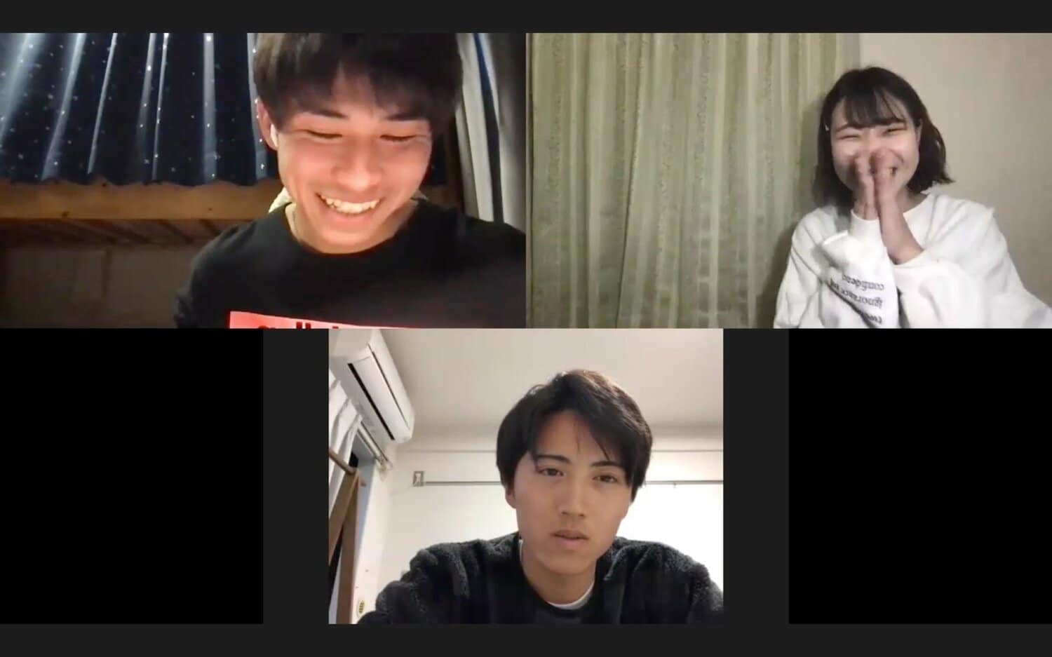 ZOOM取材を行う青山スポーツ陸上班チーフの山口美海さん（2年、右上）