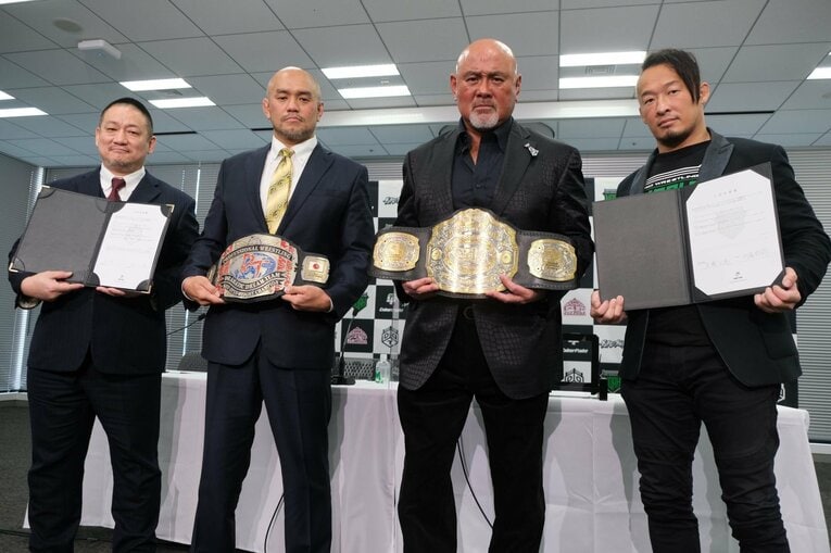 （左から）高木三四郎、秋山準、武藤敬司、丸藤正道　(C)Norihiro Hashimoto