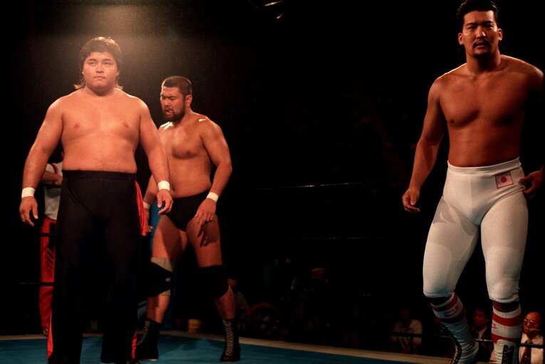 橋本真也、武藤敬司、蝶野正洋の闘魂三銃士が初お披露目。1988年7月29日、有明コロシアム