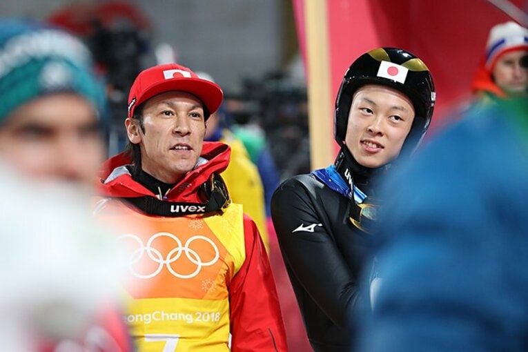 平昌五輪時の葛西と小林　©Ryosuke Monju／JMPA