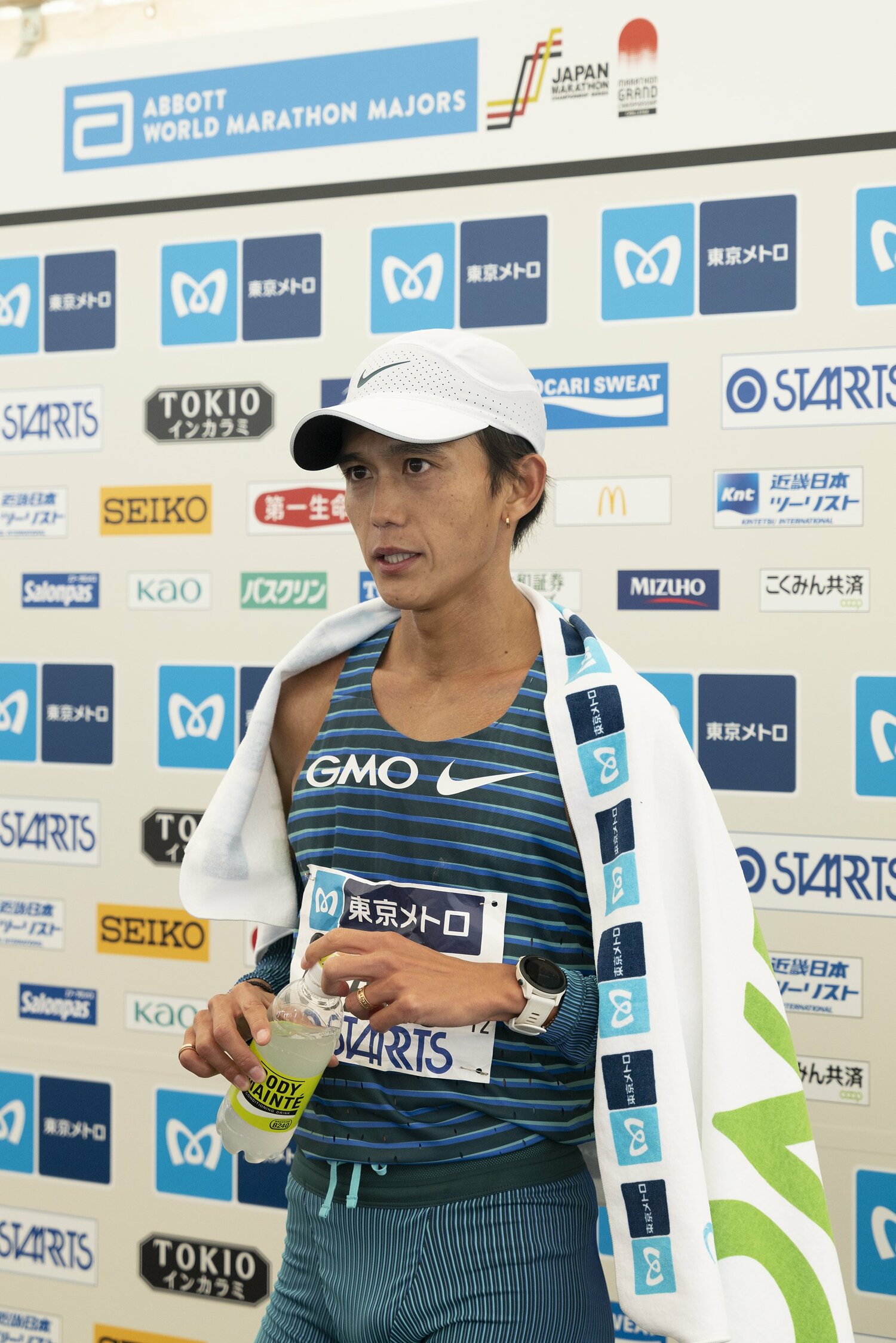 東京マラソンのゴール後、レースを振り返る大迫　©︎Shota Matsumoto