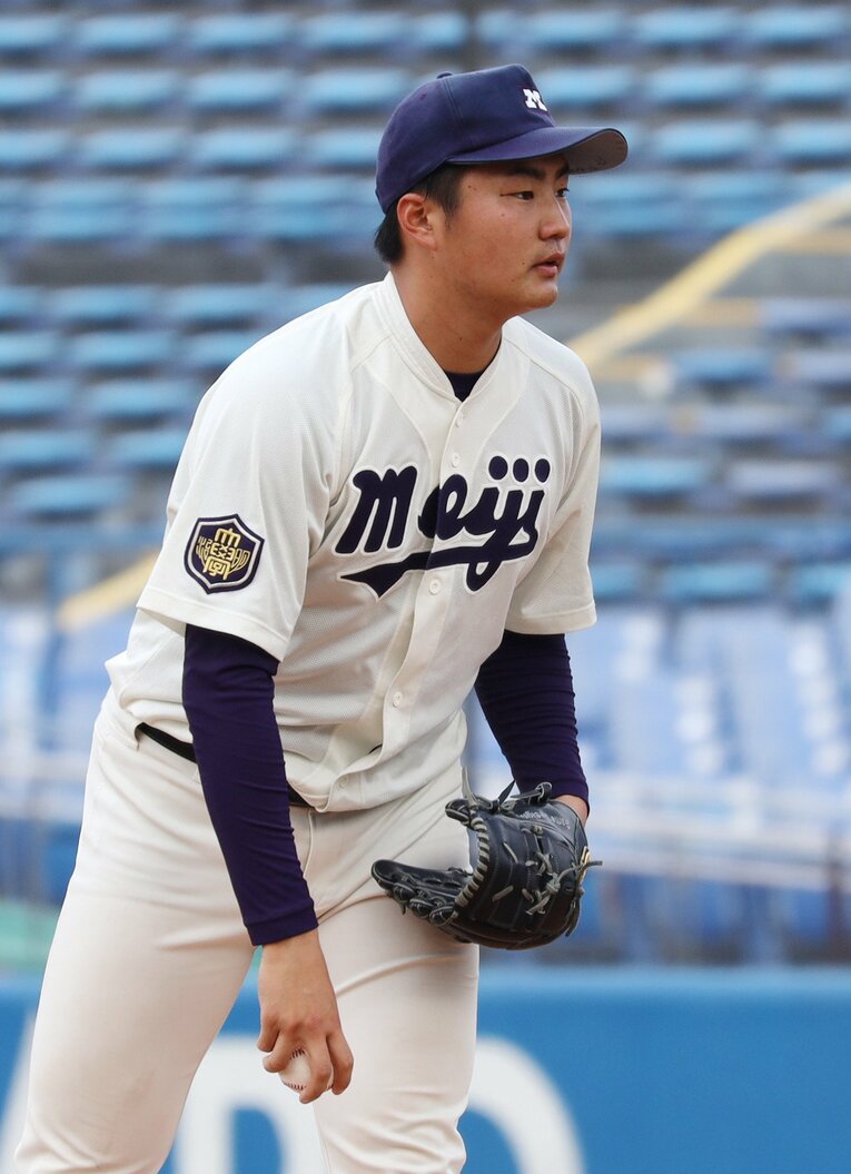 【ドラ1候補・大学生編6】村田賢一・投手・明治大（春日部共栄高）・181cm88kg・右投右打　©JIJI PRESS