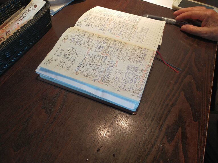 その日の体調から観戦したスポーツ、最近はコロナウイルスの感染者数まで記された3年分の日誌。教え子の活躍やもらった連絡なども記録されている