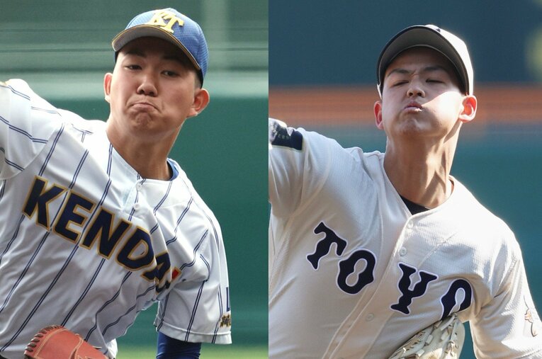 センバツで注目された「速球派」健大高崎の石垣元気と東洋大姫路の阪下蓮の2投手だったが、いずれも本領を発揮することなく聖地を去った ／ photograph by JIJI PRESS