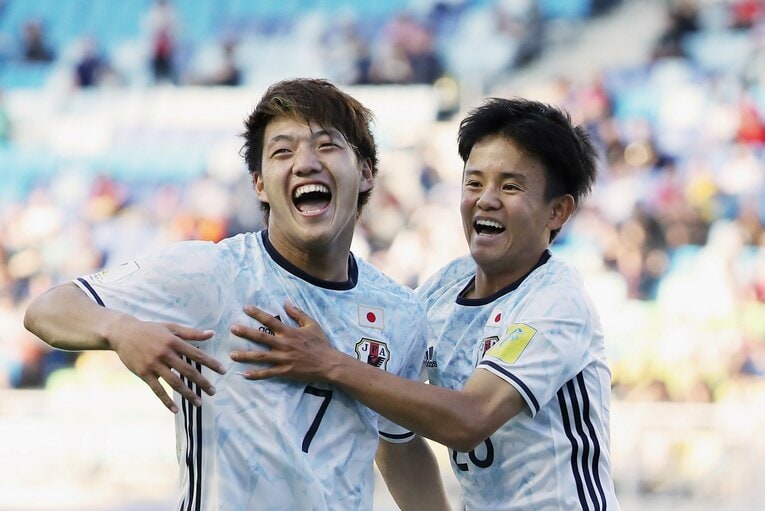 2017年のU-20W杯での堂安（当時18歳）と久保（同15歳）　©JIJI PRESS