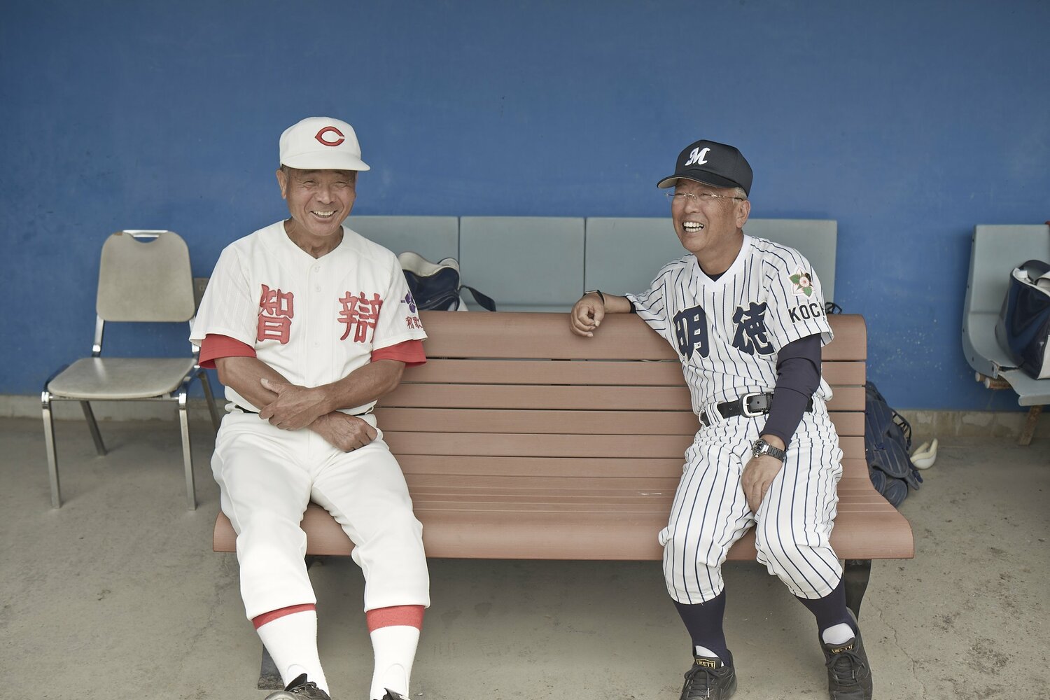 2014年撮影、高嶋仁監督と馬淵史郎監督 ©Tadashi Shirasawa