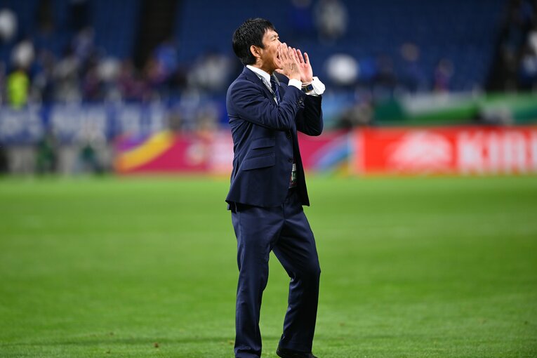 オーストラリア戦後、スタンドに向けて感謝の言葉を叫んだ森保監督　©JMPA/Takuya Kaneko