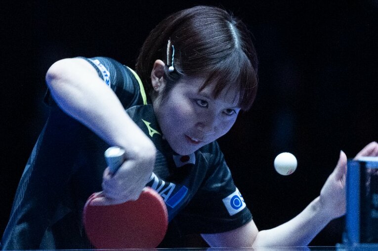 世界卓球でプレーする平野美宇 ／ photograph by JIJI PRESS