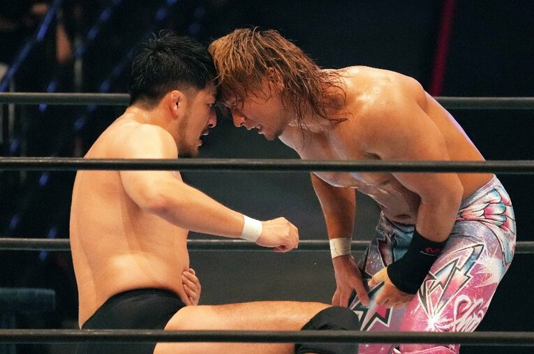 『G1 CLIMAX 33』開幕戦で「アイツだけには負けたくない」とライバル心をむき出しにする成田蓮と海野翔太。7月15日、北海きたえーる ／ photograph by Essei Hara