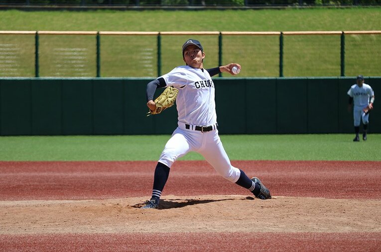 中京大学の山本一輝投手。180cmと上背はそこそこだが、プロでこそ輝く素地は確かに持っている。 ／ photograph by CHUKYO UNIVERSITY