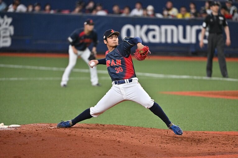 3月3日、阪神戦。侍ジャパンのクローザーとしてマウンドに上がった根尾昂（25歳）　©Hideki Sugiyama