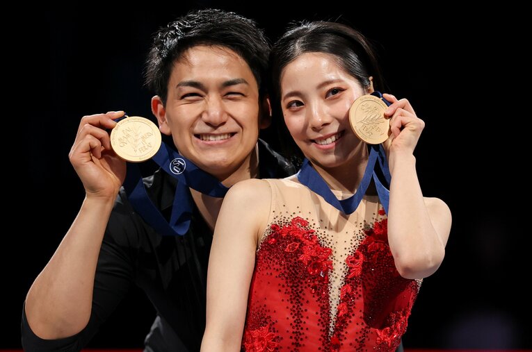 2年ぶりの世界選手権優勝を果たした三浦璃来と木原龍一 ／ photograph by Getty Images