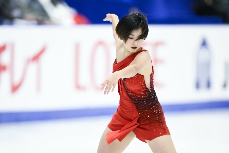 NHK杯のフリーではトップのスコアをマークするも、逆転ならず2位にとどまった坂本　©︎Asami Enomoto