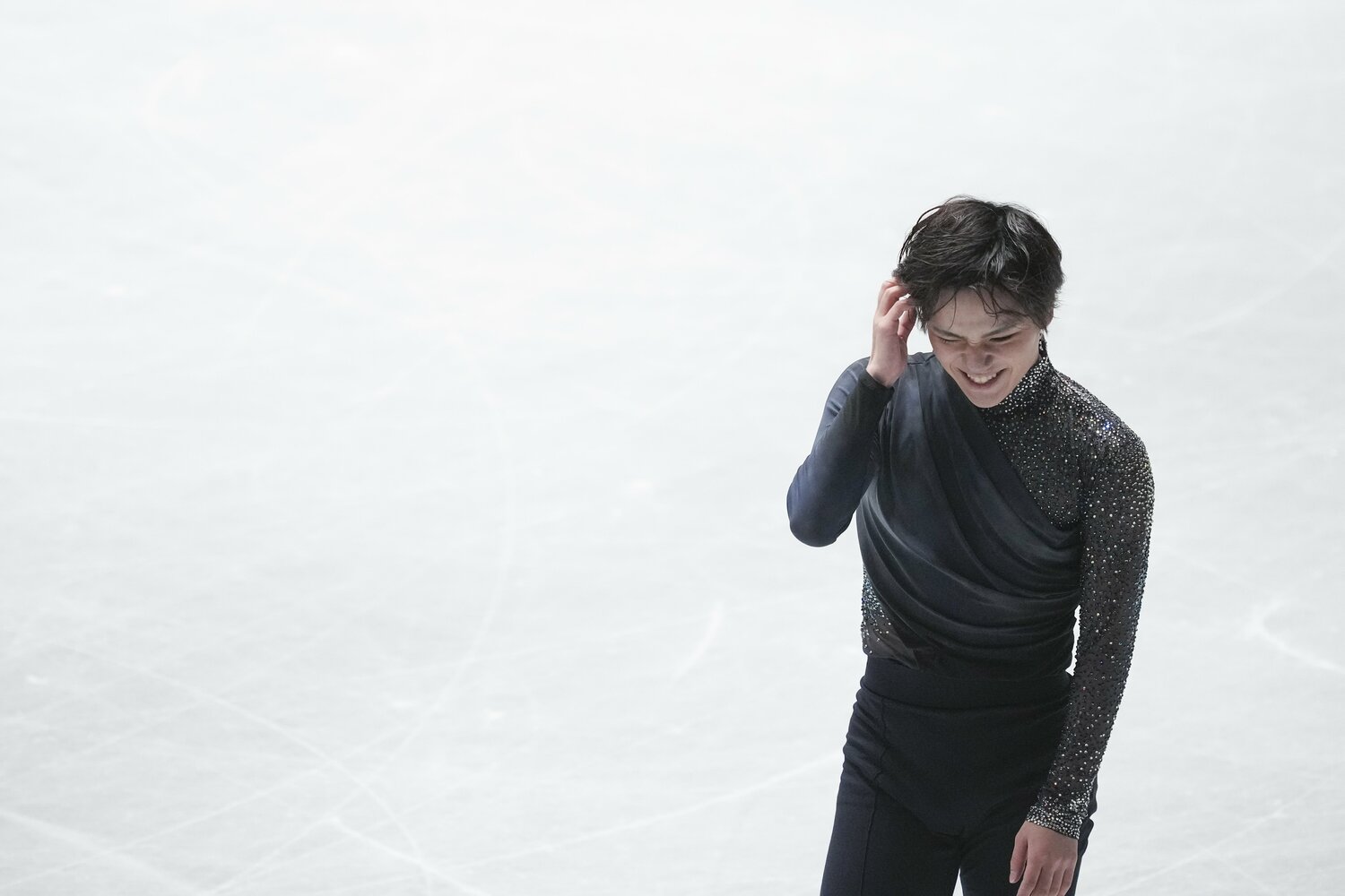 SPでの演技を終え、苦笑いの表情を浮かべた宇野