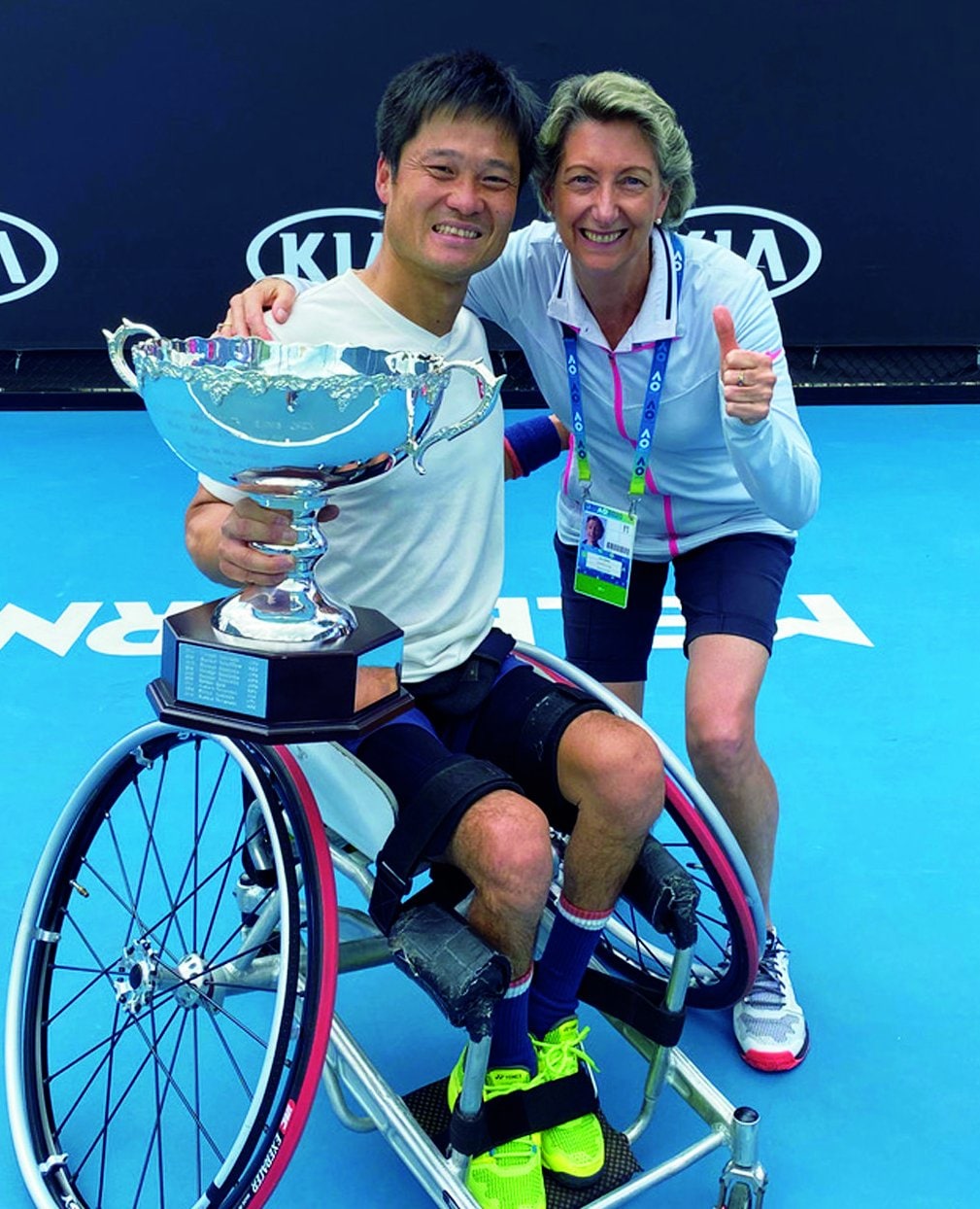 国枝慎吾を支え続けるメンタルトレーナーのアン・クイン氏(右)。心理学博士号、運動科学の修士号などを持ち、ATPやWTAツアーで10年以上コーチングを担当。指導した選手はパット・キャッシュら多数 ©Sports Graphic Number