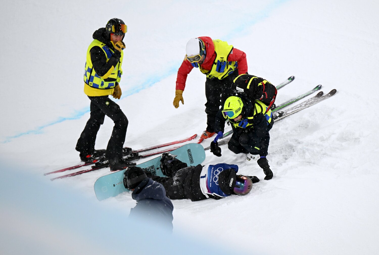 決勝1本目で転倒したチェ・ガオン　©︎Hannah Peters/Getty Images