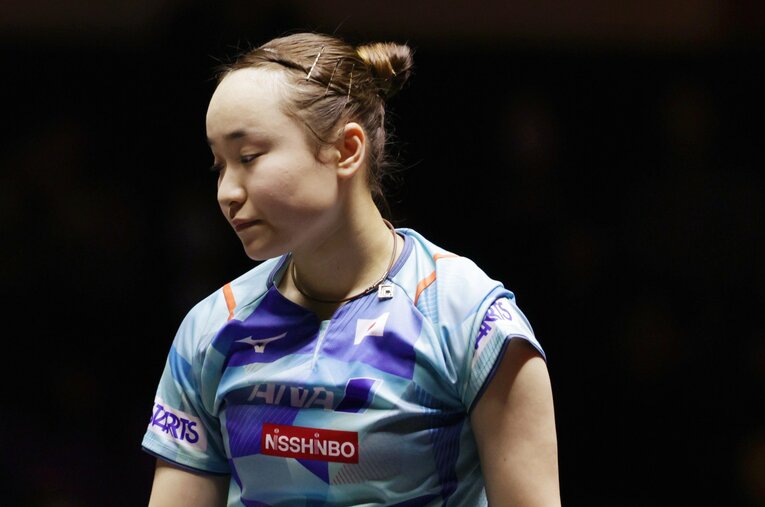 WTTファイナルズ福岡1回戦で大藤沙月に敗れた伊藤美誠 ／ photograph by JIJI PRESS