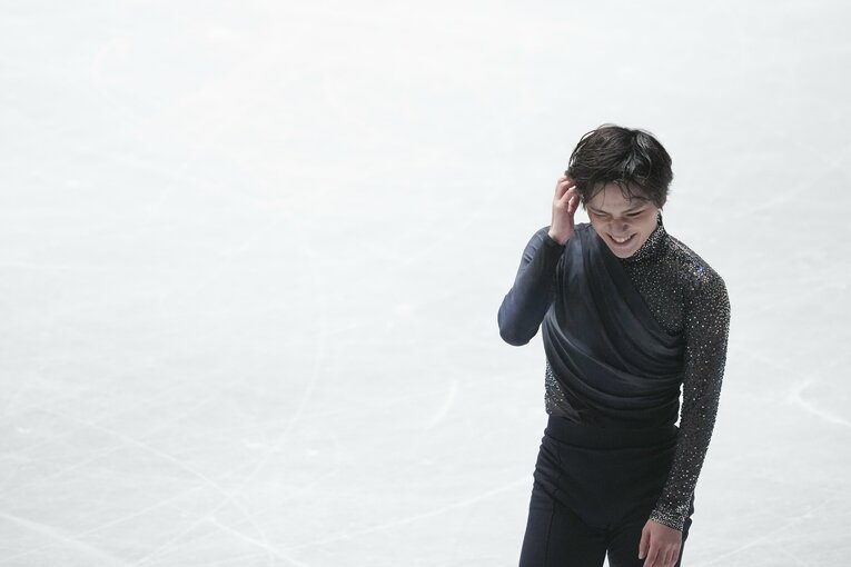 SPでの演技を終え、苦笑いの表情を浮かべた宇野